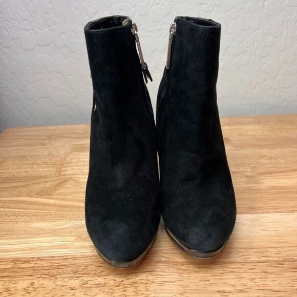 Cole Haan Bootie Womens 5.5 B Martina Wedge Ankle Black Suede Embossed Leather - Picture 11 of 13